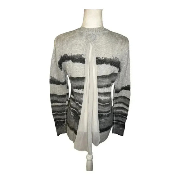 Simply Vera Vera Wang Women’s‎ Medium Grey Watercolor V-Neck Sheer Back Sweater - Picture 3 of 6